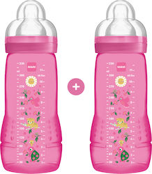 Mam Promo Pack Baby Bottle, Μπιμπερό με θηλή Σιλικόνης από 4m+  2 x 330ml : Ροζ