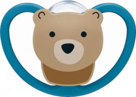 Nuk Ορθοδοντική Πιπίλα Σιλικόνης για 6-18 μηνών Space με Θήκη Αρκούδα Μπλε