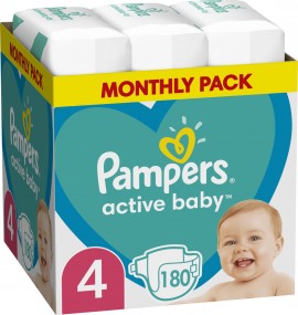 Pampers Πάνες με Αυτοκόλλητο Active Baby No. 4 για 9-14kg 180τμχ