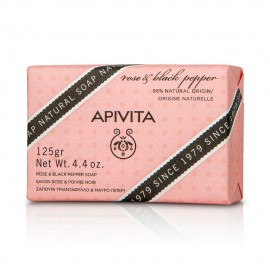 Apivita Natural Soap Rose & Black Pepper, Σαπούνι με Τριαντάφυλλο & Μαύρο Πιπέρι για Τοπικό πάχος & κυτταρίτιδα 125gr