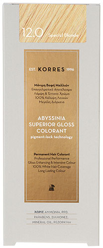 Korres Abyssinia Superior Gloss Colorant 12.0 Special Blonde, Μόνιμη Βαφή Μαλλιών No. 12.0, 50ml