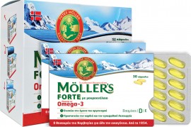 Mollers  Forte Omega-3, Μαλακές κάψουλες Ω-3 λιπαρών οξέων από υψηλής ποιότητας Μουρουνέλαιο και συμπυκνωμένο Ιχθυέλαιο 150caps