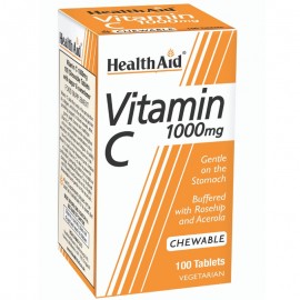 Health Aid Vitamin C 1000mg Chewable, Μασώμενες ταμπλέτες βιταμίνης C με Αγριοτριανταφυλλιά & Ασερόλα 100tabs