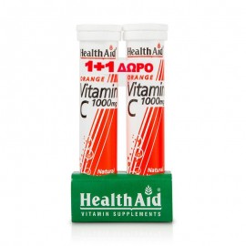 Health Aid 1+1 ΔΩΡΟ Vitamic C 1000mg, 2x20 αναβράζοντα δισκία με γεύση πορτοκάλι