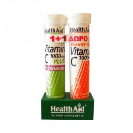 Health Aid 1+1 ΔΩΡΟ Echinacea + Vitamin C 1000mg, 2x20 αναβράζοντα δισκία με γεύση πορτοκάλι