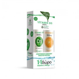 Power Health Vitamin D3 2000iu Συμπλήρωμα Διατροφής για Απορρόφηση Ασβεστίου και Ενίσχυση της Άμυνας του Οργανισμού 20Eff. Tabs & Δώρο Vitamin C 500mg 20Eff. Tabs