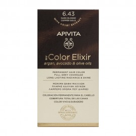 Apivita My Color Elixir 6.43 Dark Blonde Copper Gold, Bαφή Μαλλιών- 6.43 - Ξανθό Σκούρο Χάλκινο Μελί (Βαφή 50ml & Γαλάκτωμα Ενεργοποίησης 75ml & Κρέμα Μαλλιών 2x15ml)