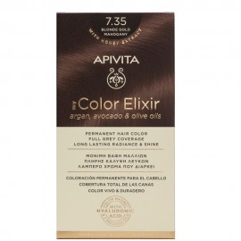 Apivita My Color Elixir 7.35 Blonde Gold Mahogany, Bαφή Μαλλιών- 7.35 - Ξανθό Μελί Μαόνι (Βαφή 50ml & Γαλάκτωμα Ενεργοποίησης 75ml & Κρέμα Μαλλιών 2x15ml)