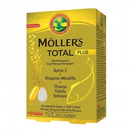 Mollers Total Plus, Συμπλήρωμα Διατροφής με Ωμέγα 3, Βιταμίνες, Μέταλλα & Βότανα (28tabs & 28caps)