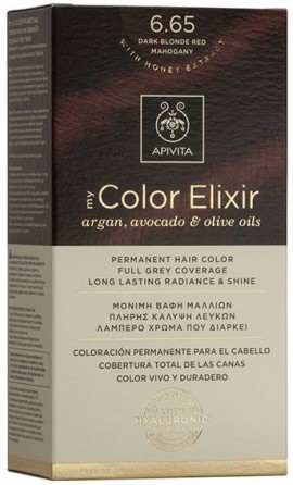 Apivita My Color Elixir 6.65 Dark Blonde Red Mahogany, Bαφή Μαλλιών- 6.65 - Έντονο Κόκκινο (Βαφή 50ml & Γαλάκτωμα Ενεργοποίησης 75ml & Κρέμα Μαλλιών 2x15ml)