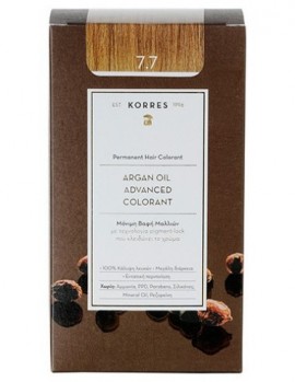 Korres Argan Oil Advanced Colorant Νο 7.7 Mocha, Bαφή Μαλλιών -7.7- Μόκα (Κρέμα βαφή 50ml + Γαλάκτωμα ενεργοποίησης 75ml + Κρέμα μαλλιών 20ml) 