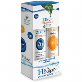 Power Health 1+ 1 ΔΩΡΟ Zinc & Vitamin C Stevia 20 Αναβράζοντα Δισκία & Vitamin C 500mg 20 Αναβράζοντα Δισκία Λεμόνι