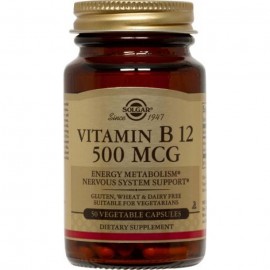 Solgar Vitamin B12 500 μg, Συμπλήρωμα Διατροφής Βιταμίνη B12 για την Ομαλή Λειτουργία του Νευρικού Συστήματος, 50veg.caps