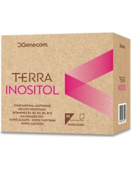 Genecom Terra Inositol, Συμπλήρωμα διατροφής για τη ρύθμιση της λειτουργίας των ωοθηκών με Μυο-ινοσιτόλη, Φολικό οξύ & Βιταμίνες του συμπλέγματος Β, 30sachets