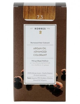 Korres Argan Oil Advanced Colorant 7.3 Ξανθό Χρυσό/ Μελί Μόνιμη Βαφή Μαλλιών με τεχνολογία Pigment-Lock που κλειδώνει το χρώμα 50ml