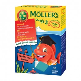 Mollers Omega-3, Συμπλήρωμα διατροφής με Βιταμίνη D & DHA,  Ζελεδάκια-Ψαράκια με Γεύση Φράουλα 36τμχ