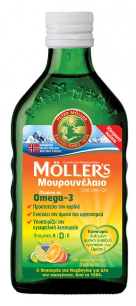 Moller’s Cod Liver Oil Tutti Frutti, Παραδοσιακό Μουρουνέλαιο σε Υγρή Μορφή με Γεύση Φρούτων, 250ml