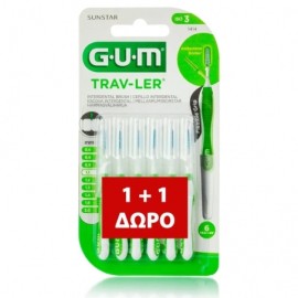 GUM 1414 Trav-Ler Μεσοδόντια Βουρτσάκια 1.1mm σε Πράσινο Χρώμα 2x6τμχ 1+1 Δώρο