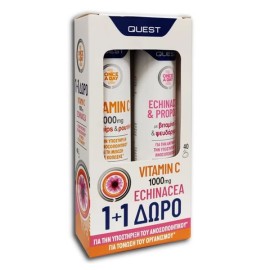 Quest Promo Pack Vitamin C With Rutin & Echinacea & Propolis, Συμπλήρωμα Διατροφής με Βιταμίνη C 1000mg και Εχινάκεια για την Υποστήριξη του Ανοσοποιητικού 20effec tabs x 2  1 τμχ