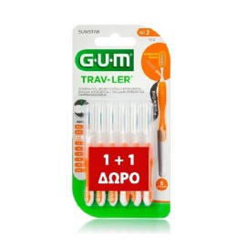 Gum Promo (1+1) Trav-ler Interdental Brush (1412) Μεσοδόντια Βουρτσάκια 0,9mm Πορτοκαλί, 2x6τεμ, 1σετ
