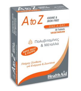 Health Aid A To Z Iodine & Iron Free Συμπλήρωμα Διατροφής με Βιταμίνες και Μέταλλα για Ενέργεια και Ζωντάνια 30Tabs