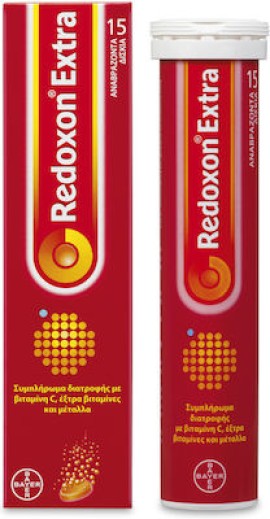 Bayer Redoxon Extra Αναβράζουσα Βιταμίνη C, Extra Βιταμίνες & Μέταλλα με Γεύση Πορτοκάλι 15 αναβράζοντα δισκία