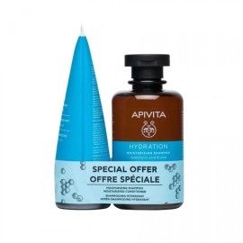 Apivita Promo Pack Hydration Shampoo, Σαμπουάν με υαλουρονικό οξύ & αλόη 250ml & Conditioner, Μαλακτική Κρέμα Μαλλιών 150ml