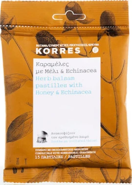 Korres Herb Balsam Pastilles, Καραμέλες με Μέλι & Echinacea για τον Ερεθισμένο Λαιμό & το Βήχα, 15 καραμέλες