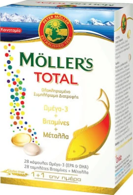 Mollers Total Ολοκληρωμένο Συμπλήρωμα Διατροφής με 28caps Ω3 + 28tabs Βιταμίνες & Μέταλλα