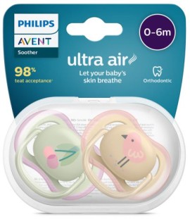 Philips Avent Ultra Air 0-6 Months , Πιπίλες Πουλάκι-Κεράσια 2 τμχ (SCF085/13)