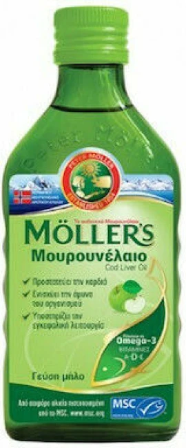Mollers Cod Liver Oil Apple, Συμπλήρωμα Διατροφής Μουρουνέλαιο με Γεύση Μήλο 250ml