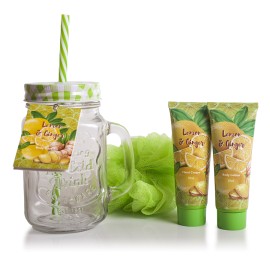 Lemon Ginger Body Care Kit, Πακέτο με Hand Cream Κρέμα Χεριών 50ml, Body Lotion Κρέμα Σώματος 50ml & Σφουγγάρι Σώματος 1 τμχ