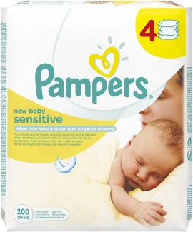 Pampers New Baby Wipes Sensitive Απαλά Μωρομάντηλα, 4x50τεμ