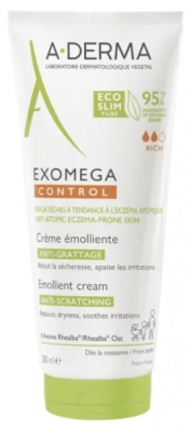 A-Derma Exomega Control Emollient Cream, Μαλακτική κρέμα για ξηρό δέρμα μα τάση Ατοπίας 200ml