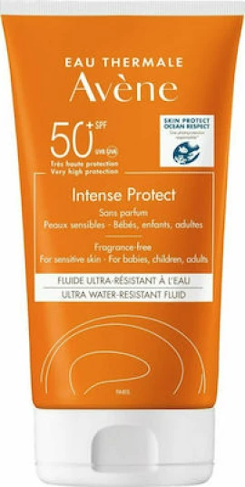 Avene Intense Protect Ultra Water Resistant Fluid SPF50+, Αντηλιακή Κρέμα Προσώπου & Σώματος Ελαφριάς Υφής για το Ευαίσθητο Δέρμα με SPF50+ 150 ml