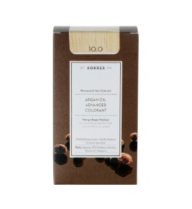 Korres Argan Oil Advanced Colorant Νο 10.0 Platinum Blonde, Bαφή Μαλλιών - 10.0 - Ξανθό Πλατίνας (Κρέμα βαφή 50ml + Γαλάκτωμα ενεργοποίησης 75ml + Κρέμα μαλλιών 20ml)
