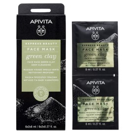 Apivita Express Beauty Face Mask Green Clay, Μάσκα Προσώπου για Βαθύ Καθαρισμό Πράσινη Άργιλος 2x8ml