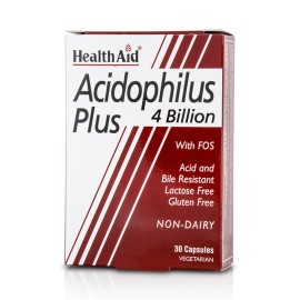 Health Aid Acidophilus Plus 4 Billion with FOS, Μείγμα Προβιοτικών που βοηθά στην πέψη, στη καλή υγεία του οργανισμού & στη σωστή λειτουργία του εντέρου 30caps