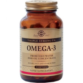 Solgar Omega 3 Triple Strength, Συμπλήρωμα Διατροφής με Ωμέγα 3 Λιπαρά Οξέα για την Υγεία του Εγκεφάλου & του Καρδιαγγειακού Συστήματος, 50 softgels