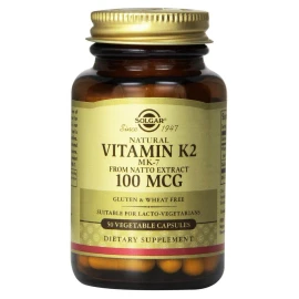 Solgar Vitamin K2 100mg σε Μορφή ΜΚ-7, Συμπλήρωμα Διατροφής Βιταμίνη Κ2 Συμβάλλει στην Ομαλή Πήξη του Αίματος & Ενισχύει την Υγεία των Οστών, 50veg.caps