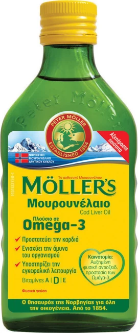  Moller’s Cod Liver Oil Natural, Παραδοσιακό Μουρουνέλαιο σε Υγρή Μορφή με την Κλασσική Γεύση του Μουρουνέλαιου, 250ml