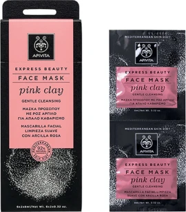 Apivita Express Beauty Face Mask Pink Clay, Μάσκα Προσώπου για Απαλό Καθαρισμό με Ροζ Άργιλο 2x8ml