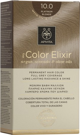 Apivita My Color Elixir 10.0 Platinum Blonde, Bαφή Μαλλιών- 10.0 - Κατάξανθο (Βαφή 50ml & Γαλάκτωμα Ενεργοποίησης 75ml & Κρέμα Μαλλιών 2x15ml)