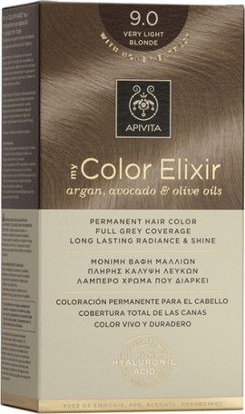 Apivita My Color Elixir 9.0 Very Light Blonde, Bαφή Μαλλιών- 9.0 - Ξανθό Πολύ Ανοιχτό (Βαφή 50ml & Γαλάκτωμα Ενεργοποίησης 75ml & Κρέμα Μαλλιών 2x15ml)