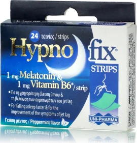 Uni-Pharma Hypno Fix Strips, Για την γρηγορότερη έλευση ύπνου & Κατά Των Συμπτωμάτων Του Jet Lag  24ταινίες