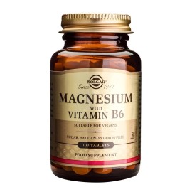 Solgar Magnesium + B6, Συμπλήρωμα Διατροφής Μαγνήσιο σε Συνδυασμό με Βιταμίνη Β6, 100tabs