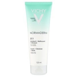 Vichy Normaderm 3 in 1 Scrub-Cleanser-Mask, 3 σε 1 Απολέπιση, Καθαρισμός, Μάσκα Προσώπου για Λιπαρό Δέρμα με Ατέλειες 125ml