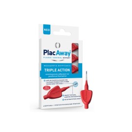 Plac Away Triple Action Brushes, Μεσοδόντια Βουρτσάκια 0.5mm ISO 2, Κόκκινα 6τμχ