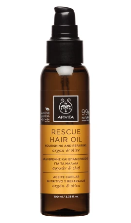 Apivita Rescue Hair Oil Nourishing and Repairing with Argan & Olive, Λάδι Θρέψης και Επανόρθωσης για τα Μαλλιά με Aργκάν & Ελιά 100ml