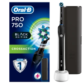 Oral-B Pro 750 3D CrossAction Black Edition, Ηλεκτρική Οδοντόβουρτσα + Δώρο Θήκη Ταξιδιού 1 τμχ